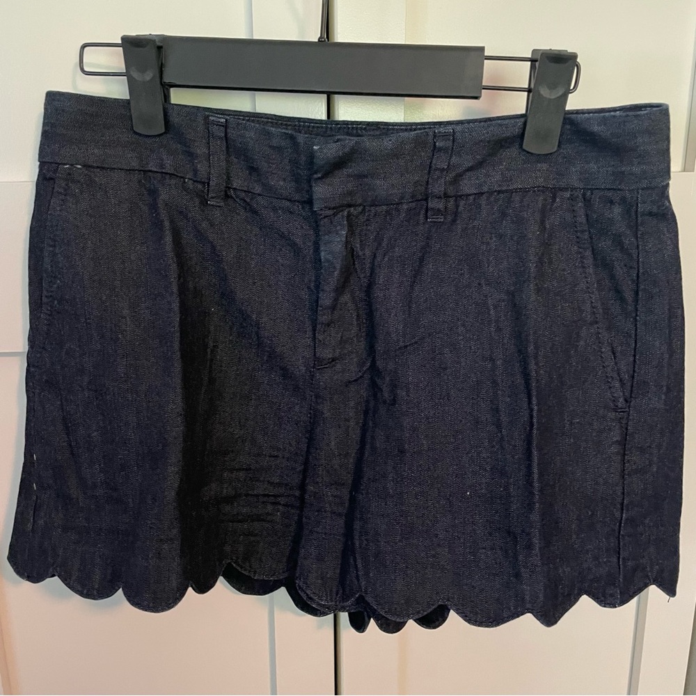 Navy Blue Scalloped Denim Loft Shorts